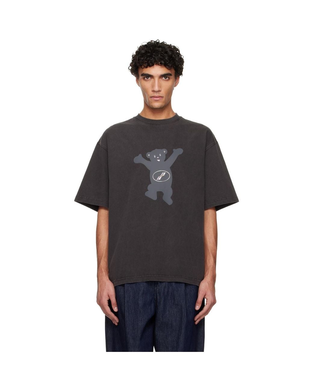 we11done Black Teddy Logo T-Shirt for men