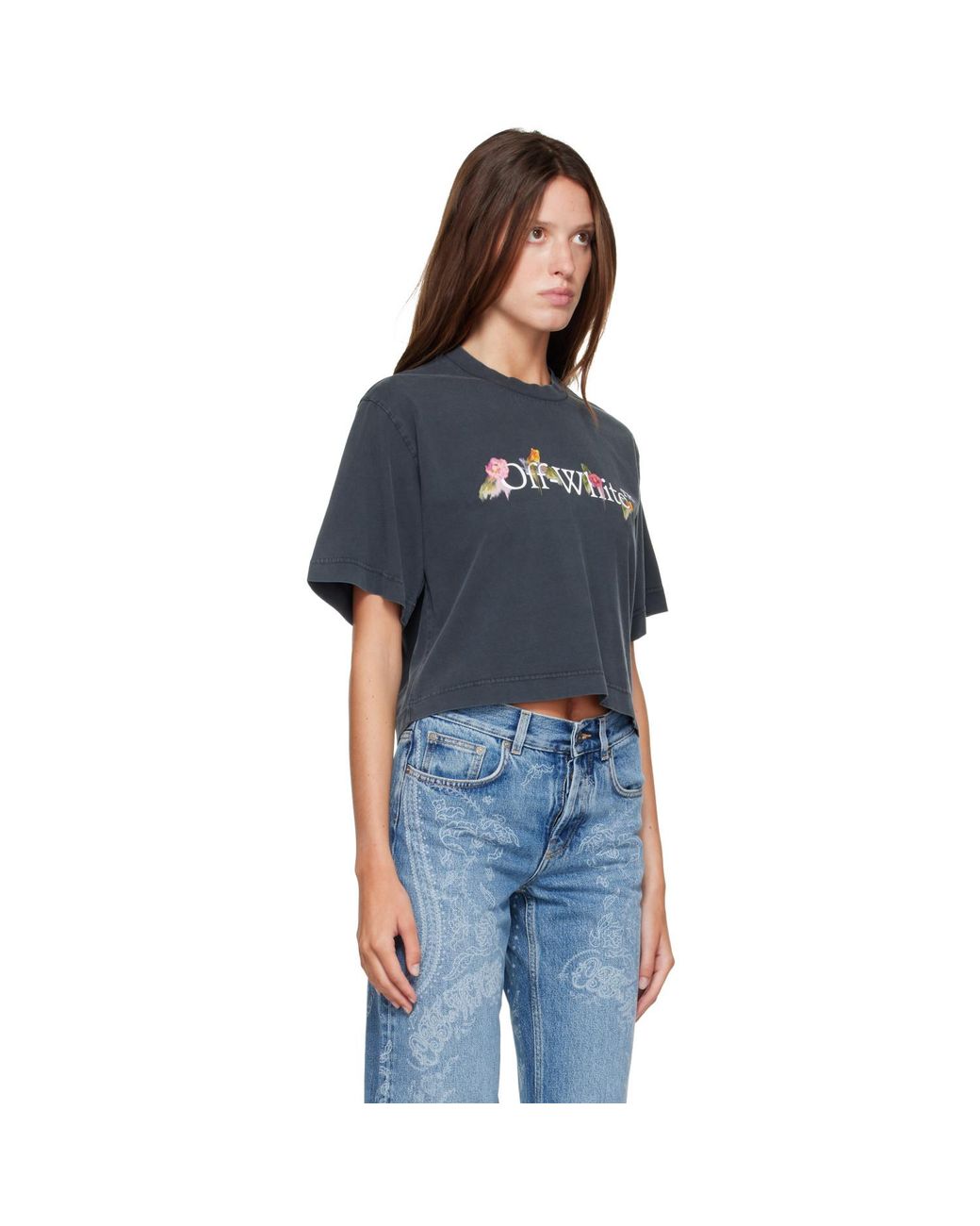 Off-White c/o Virgil Abloh Blue Bookish Flower Crop T-Shirt