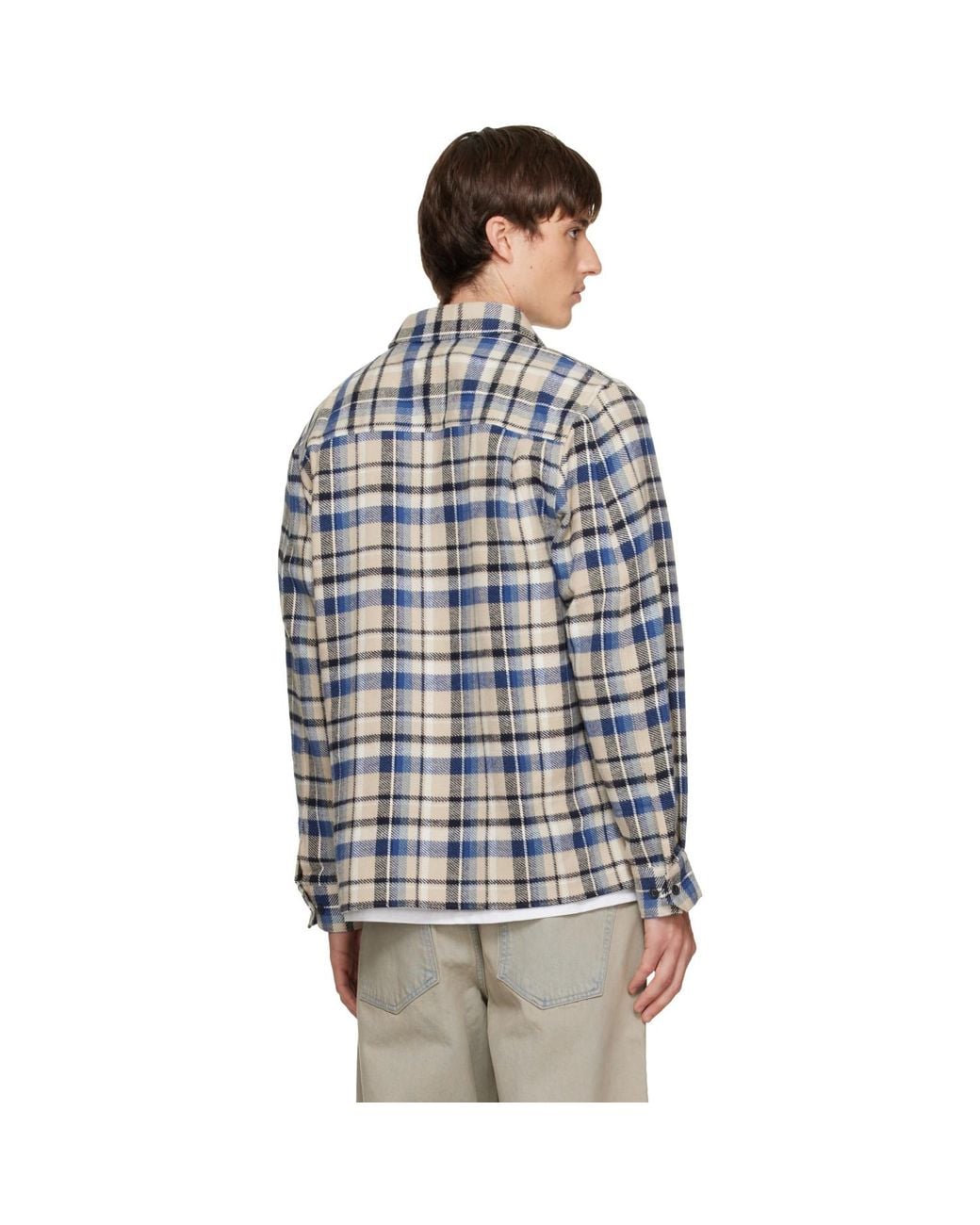 TONYWACK Blue Checked Cotton Flannel Shirt for men