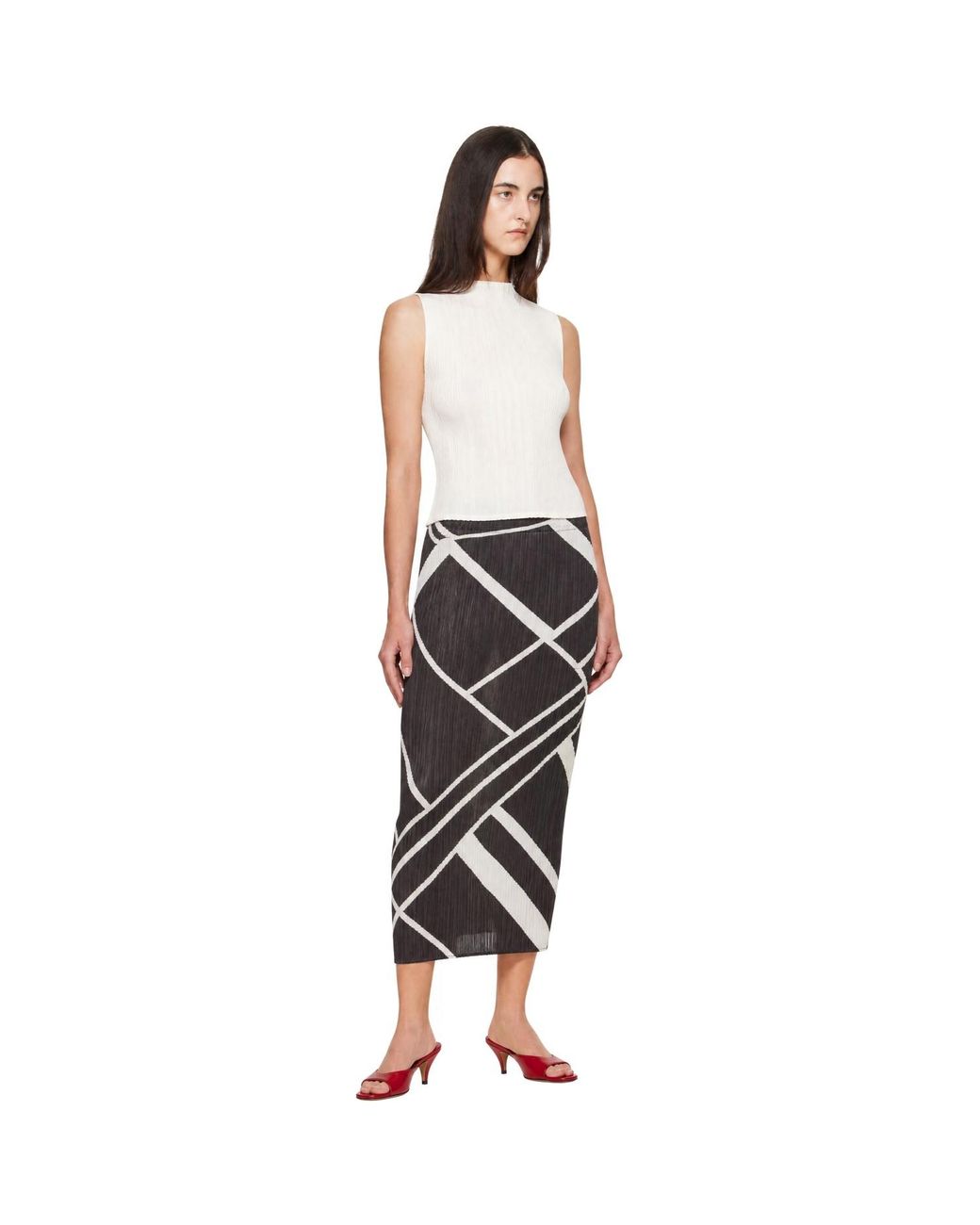 Pleats Please Issey Miyake Black Fold Lines Maxi Skirt
