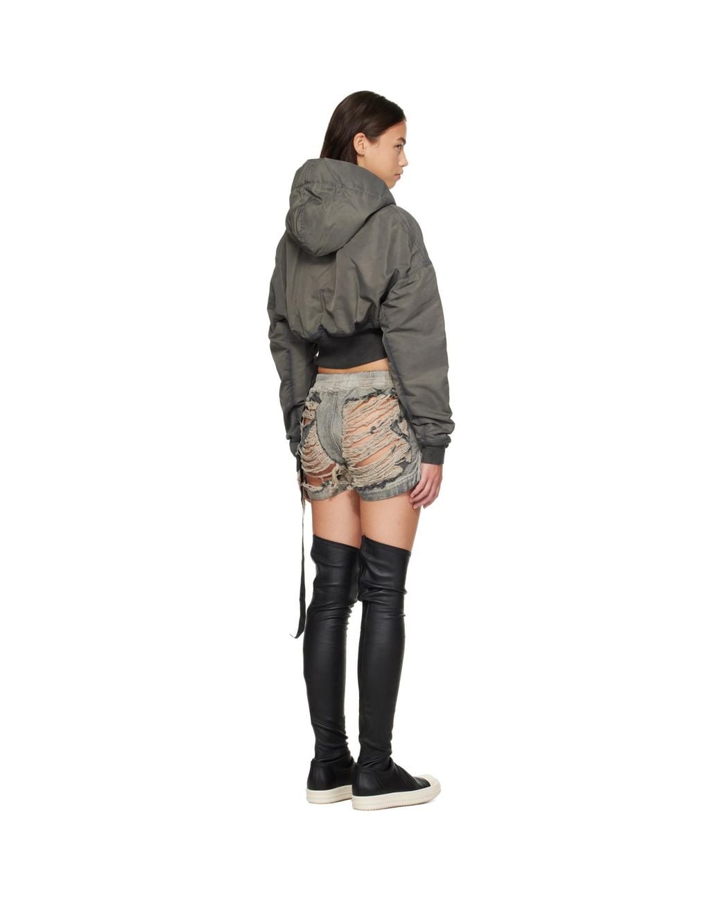 Rick Owens Gray Tower Hooded Cropped Flight Jacket