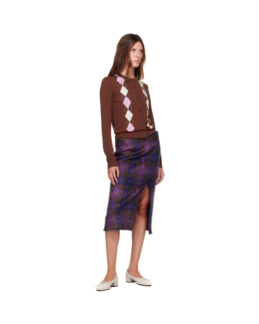 Ganni Red Argyle Cardigan