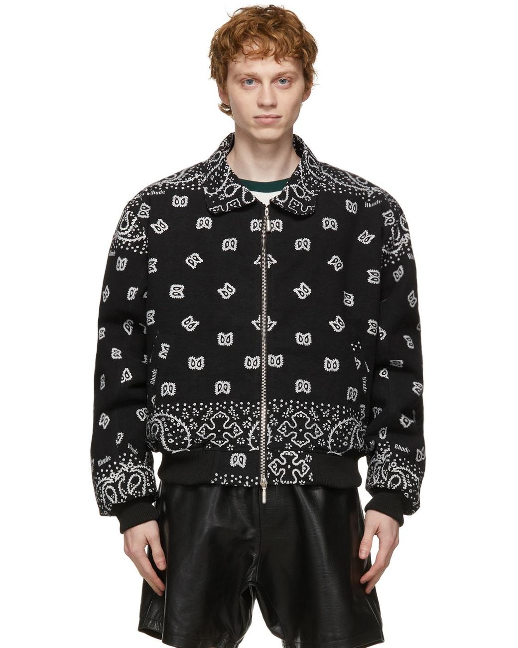 Rhude Cotton Ssense Exclusive Bandana Bomber Jacket in Black for Men Lyst