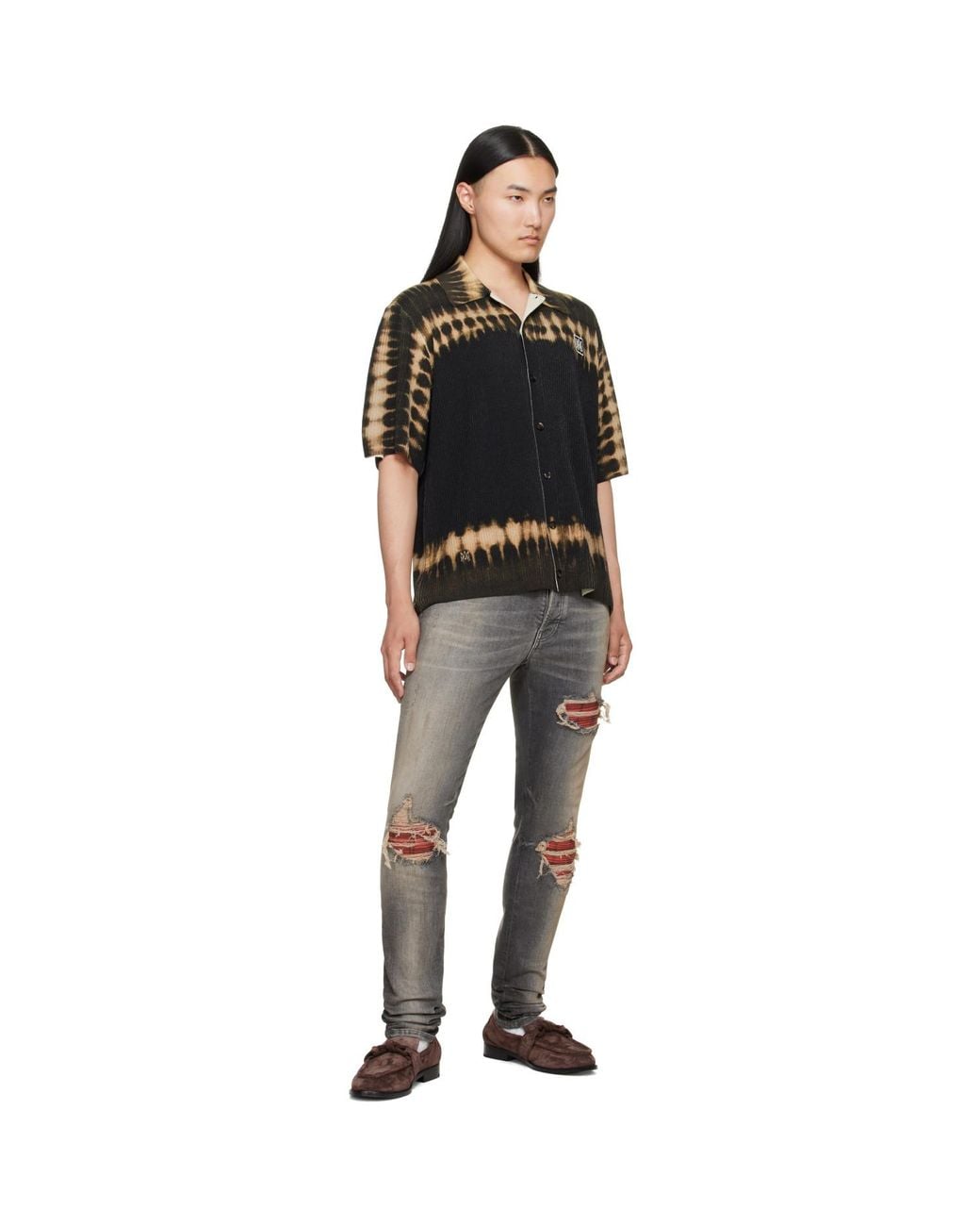 Amiri Black Khaki Ma Patch Tie Dye Knit Shirt for men