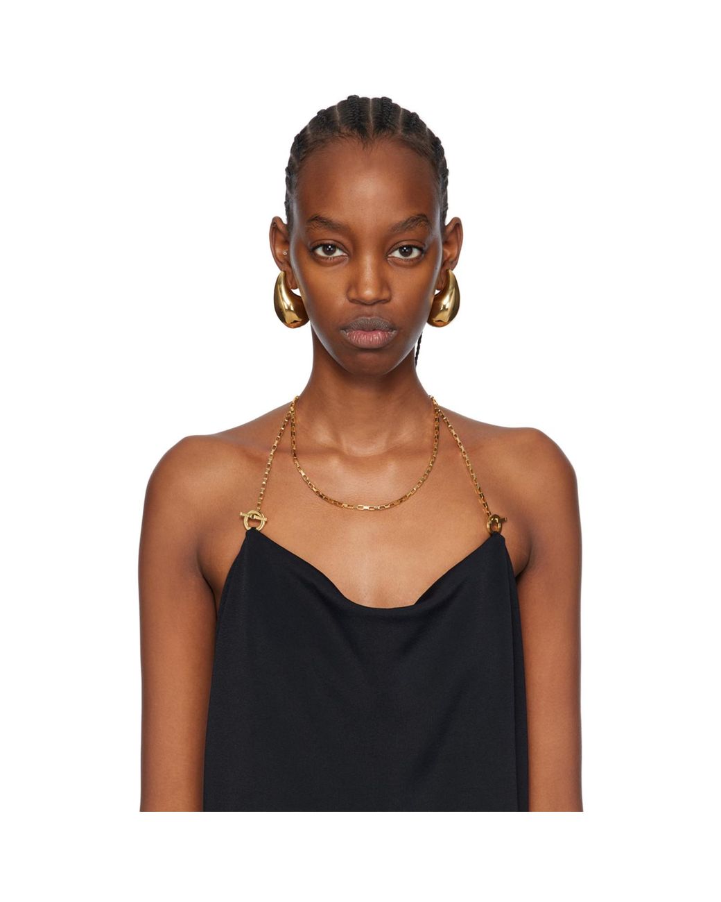Bottega Veneta Black Gold Large Drop Earrings