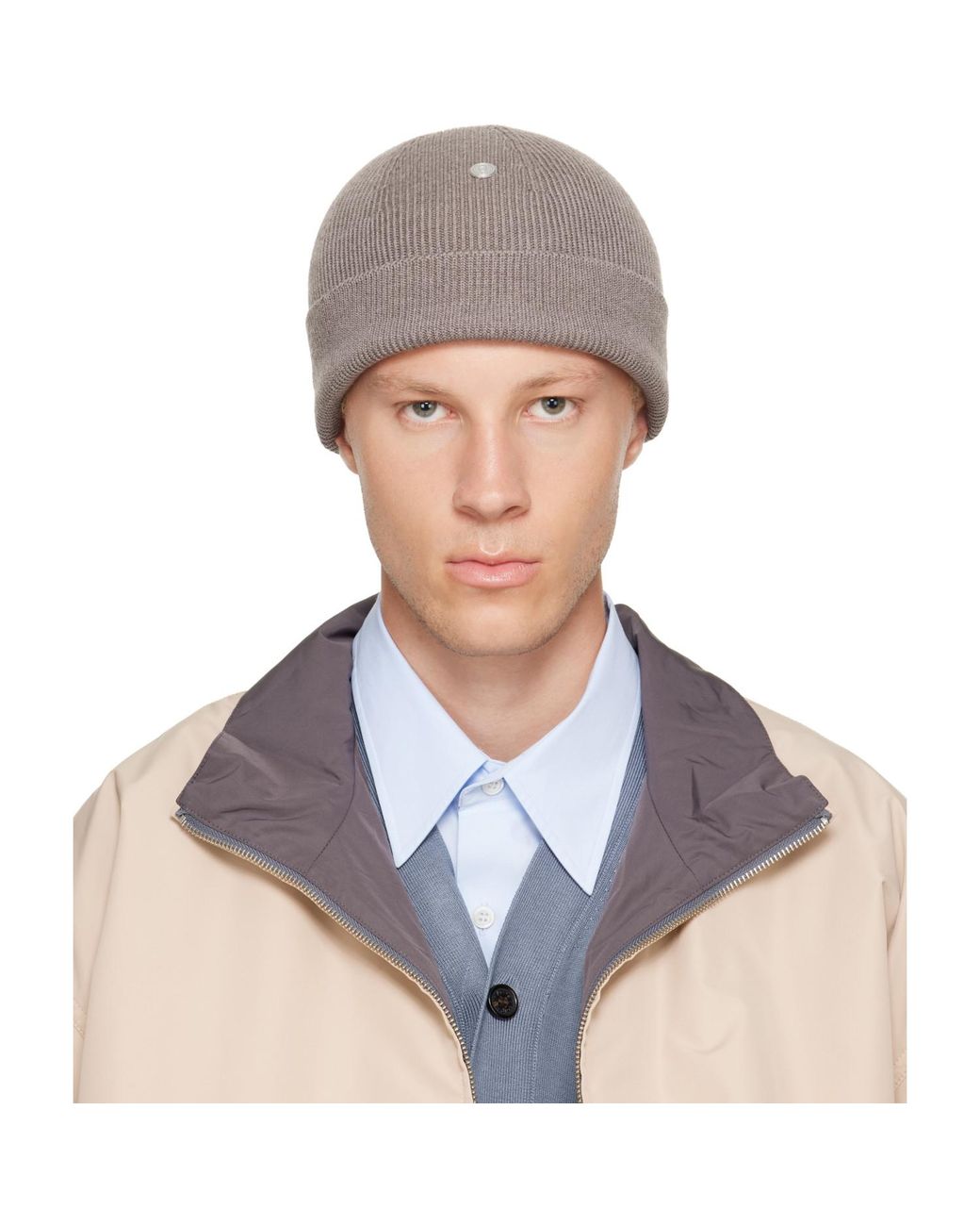 Acne Blue Taupe Wool Rivet Beanie for men