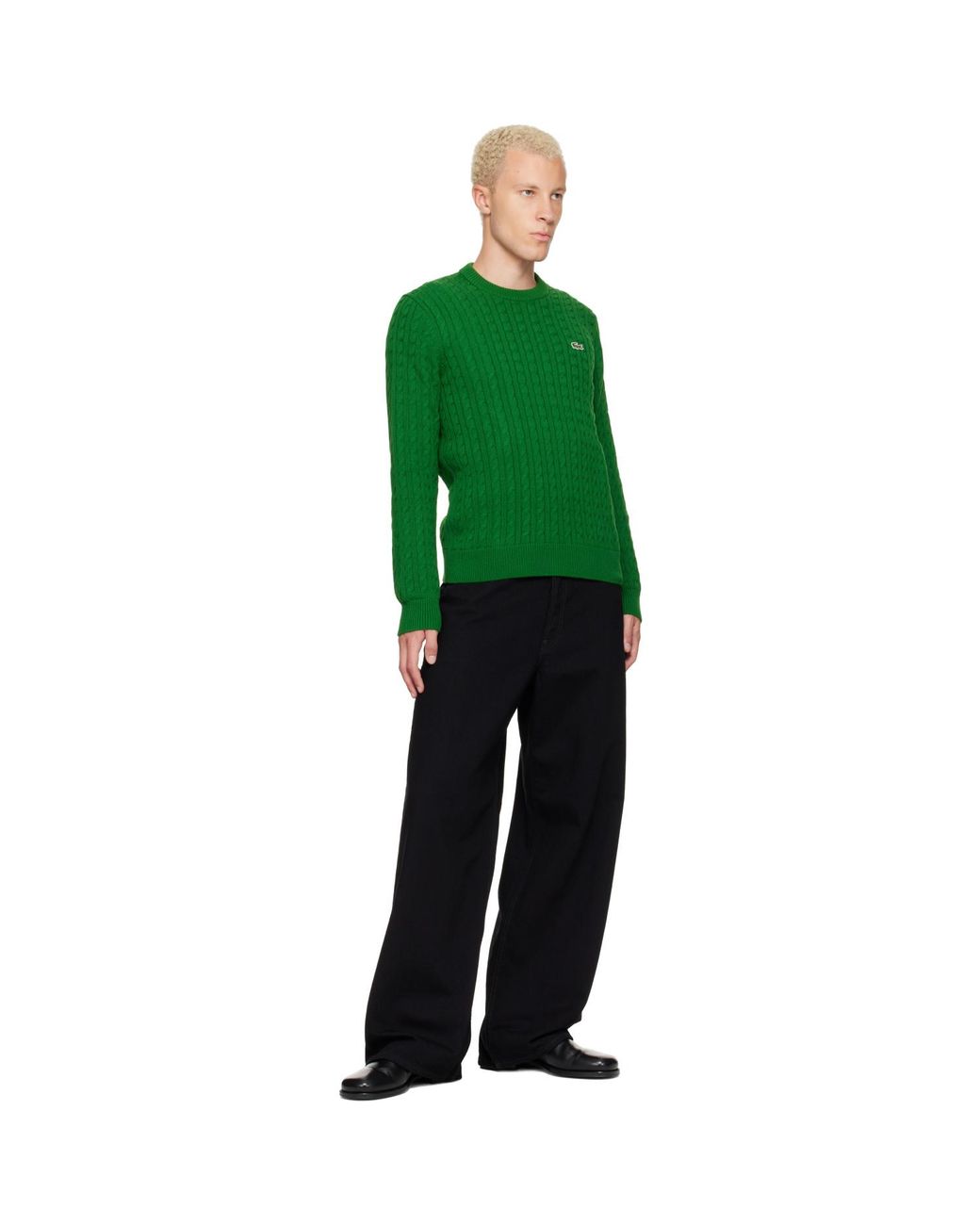 Lacoste Green Cable Knit Cotton Sweater for men