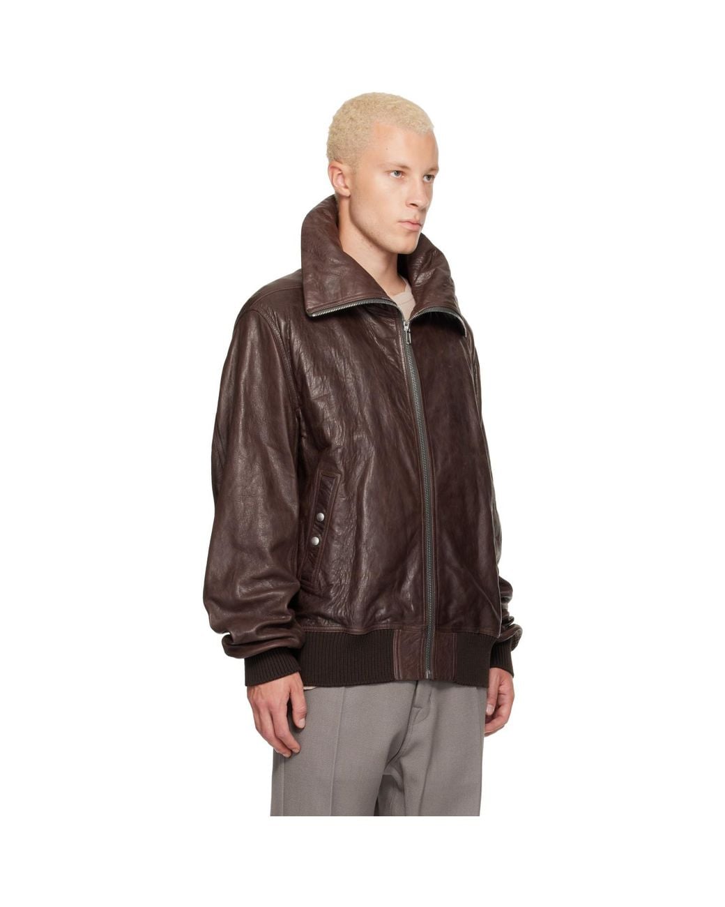 Rick Owens Brown Tower Dracuflight Leather Jacket for men