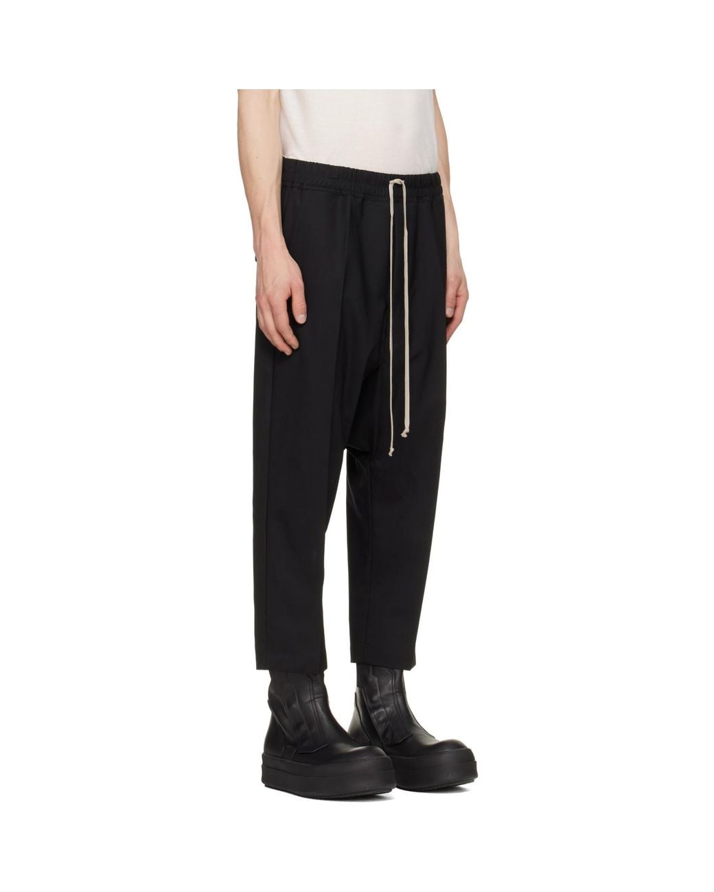 Rick Owens Black Tower Drawstring Cropped Trousers for men