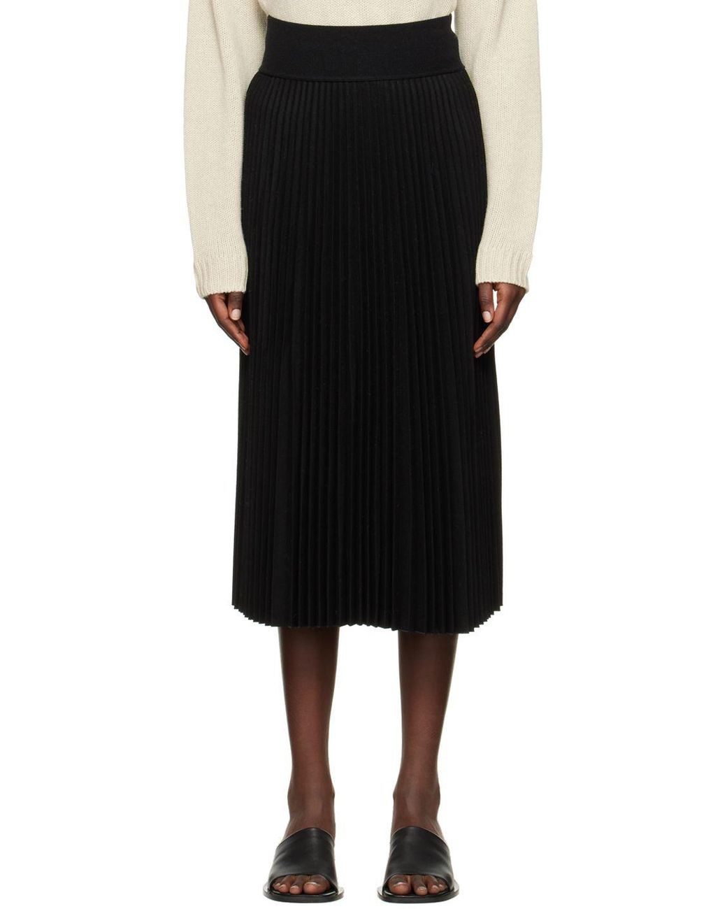 Theory Black Pleated Midi Skirt | Lyst
