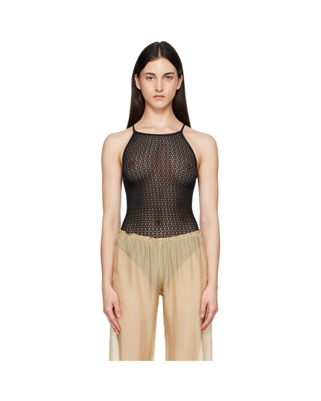 Wolford Black Daisy Net Bodysuit