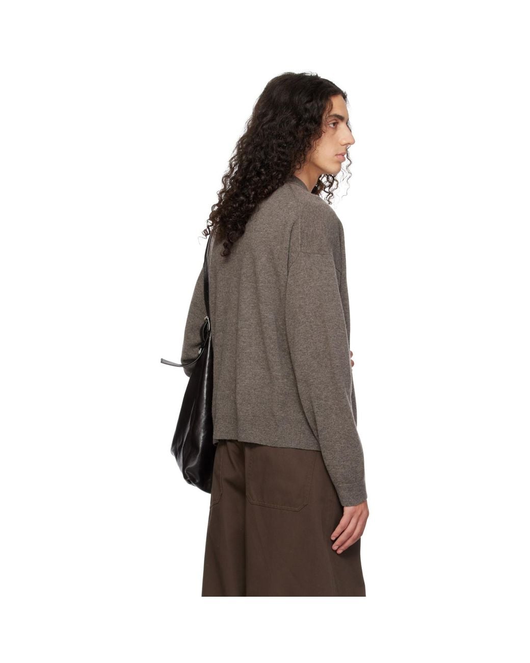 YACAIA Brown Taupe Y-0017 Oversized Merino Cashmere Cardigan for men