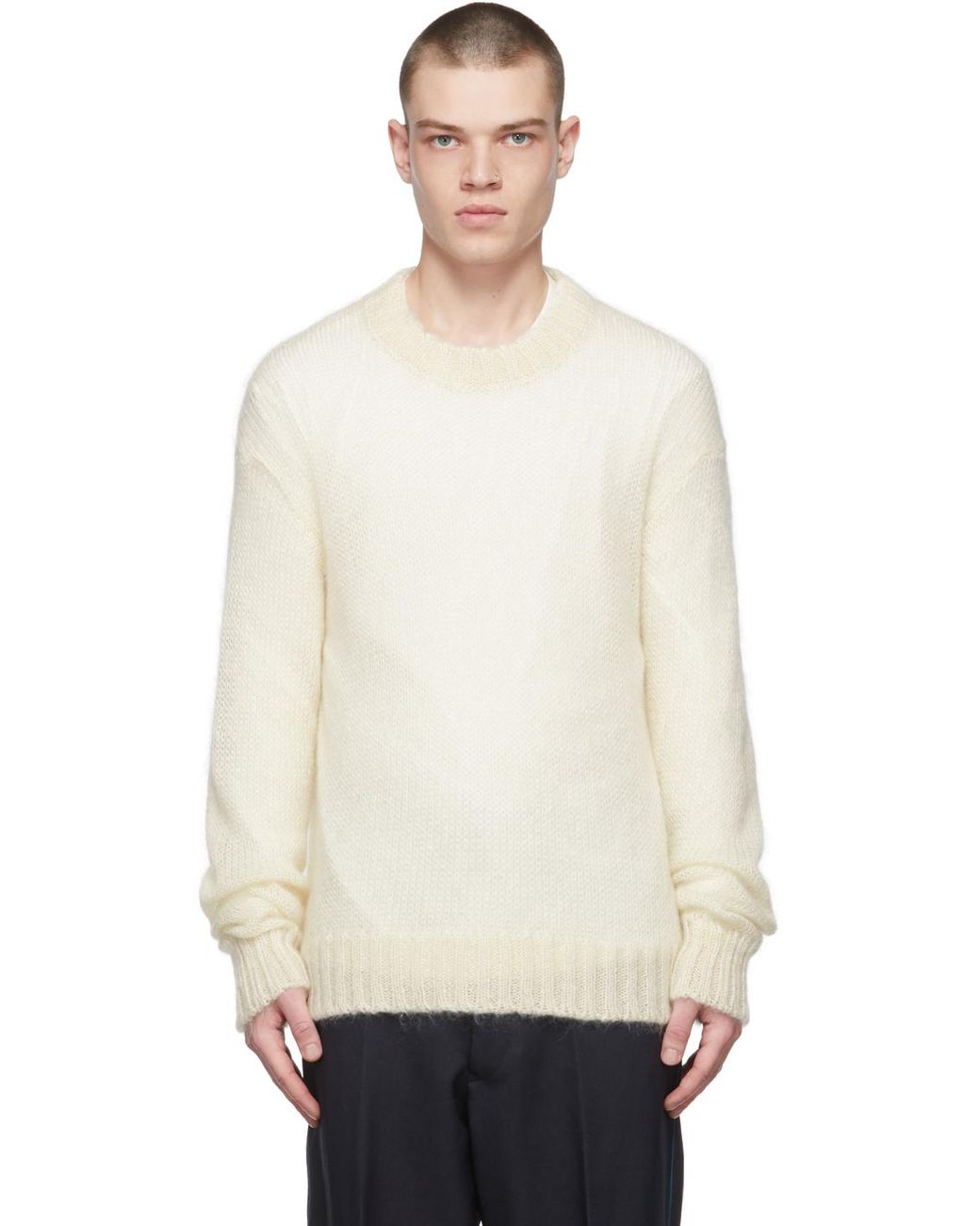 Jil Sander Silk Off-white Layered Knit Sweater for Men | Lyst