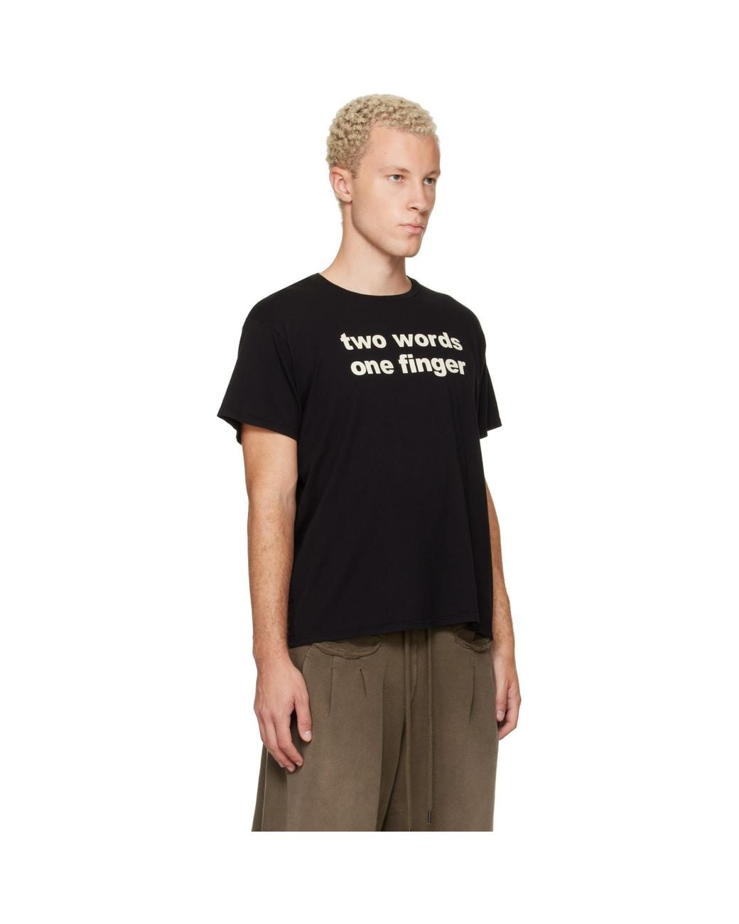 R13 Black Print 'Two Words One Finger' Boy T-Shirt for men