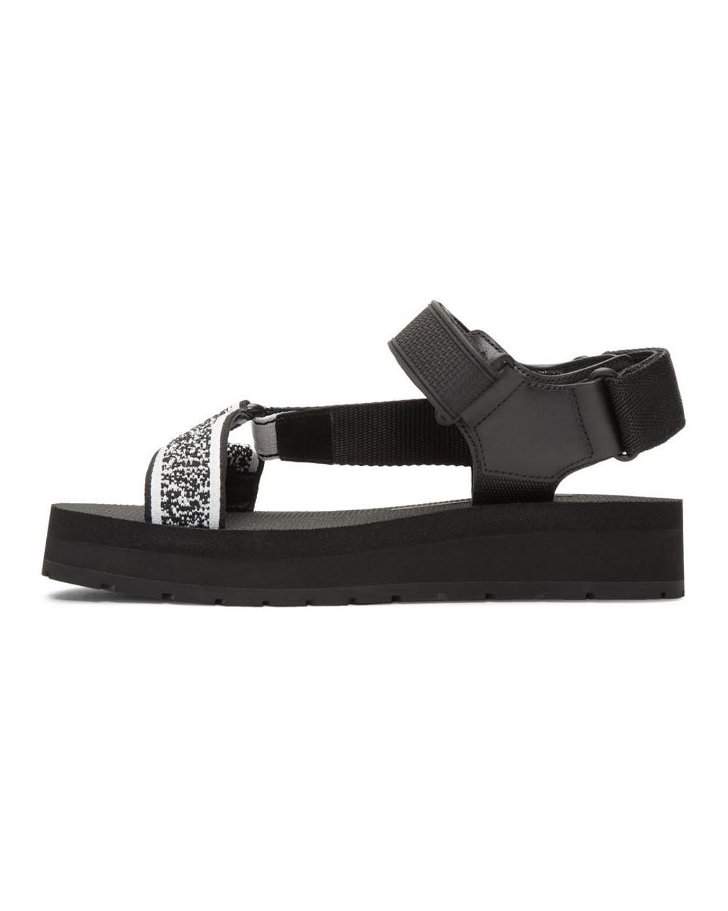 Prada Leather Black And White Velcro Nomad Sandals | Lyst