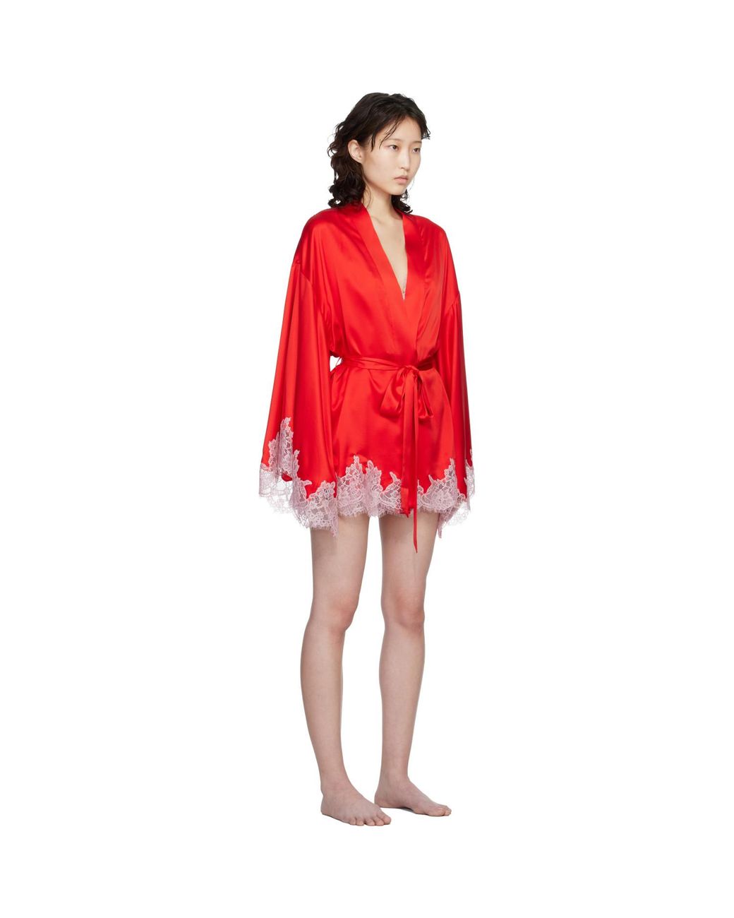 Skims Red Silk Lace Robe