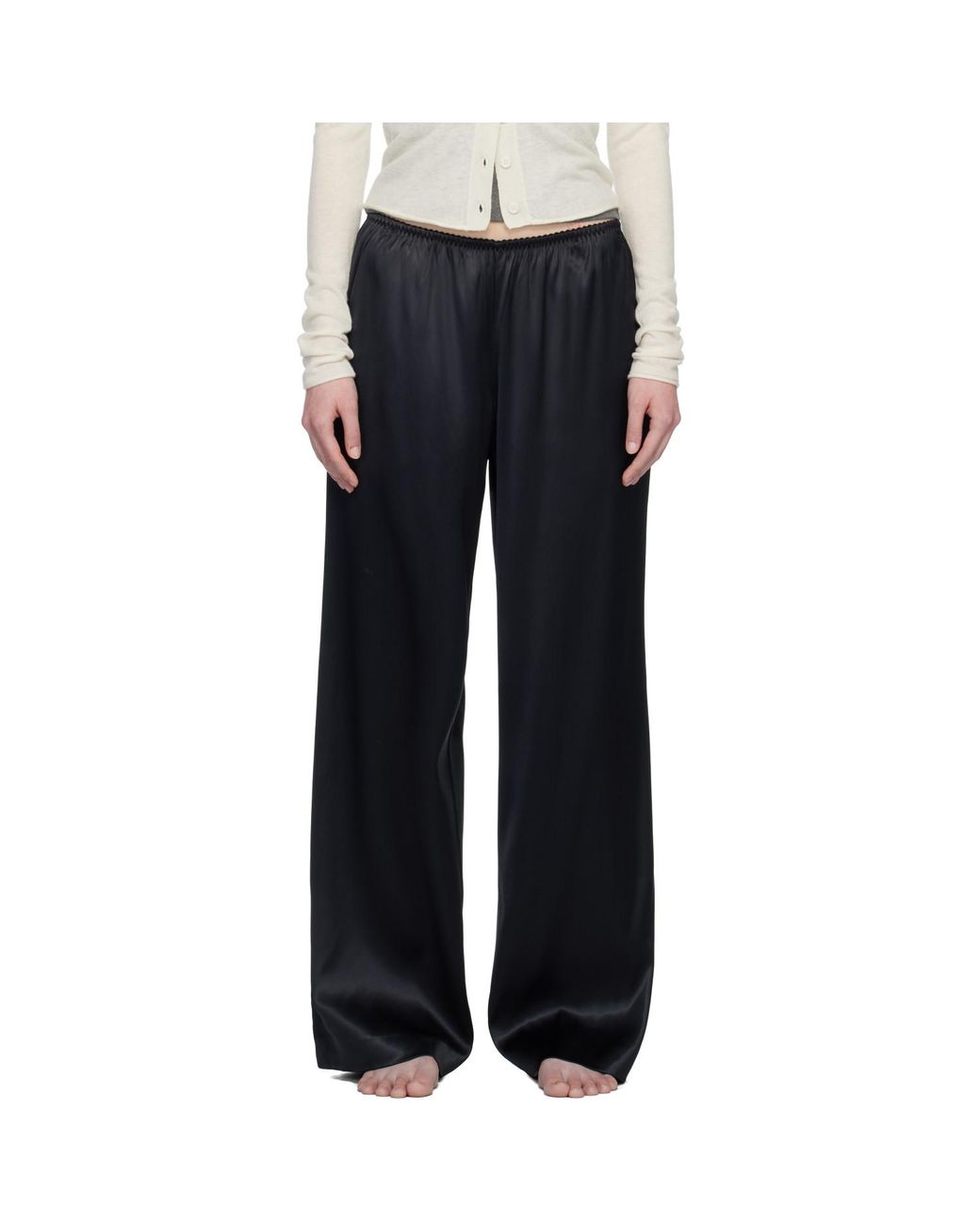 Skims Black Heavyweight Satin Wide Leg Lounge Pants