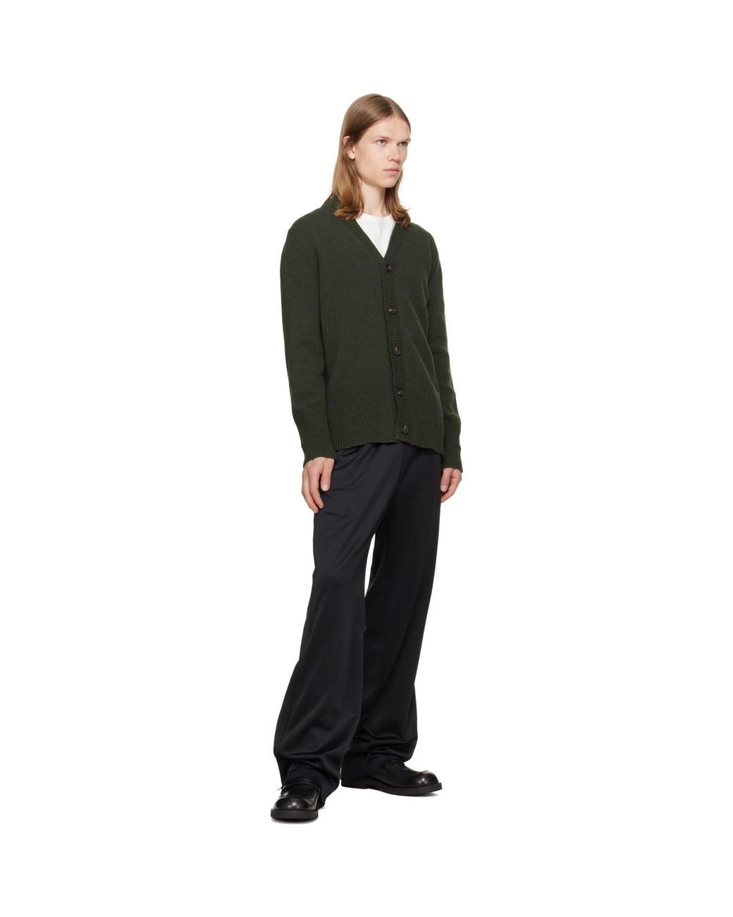 MM6 by Maison Margiela Green Khaki Wool V-Neck Cardigan for men