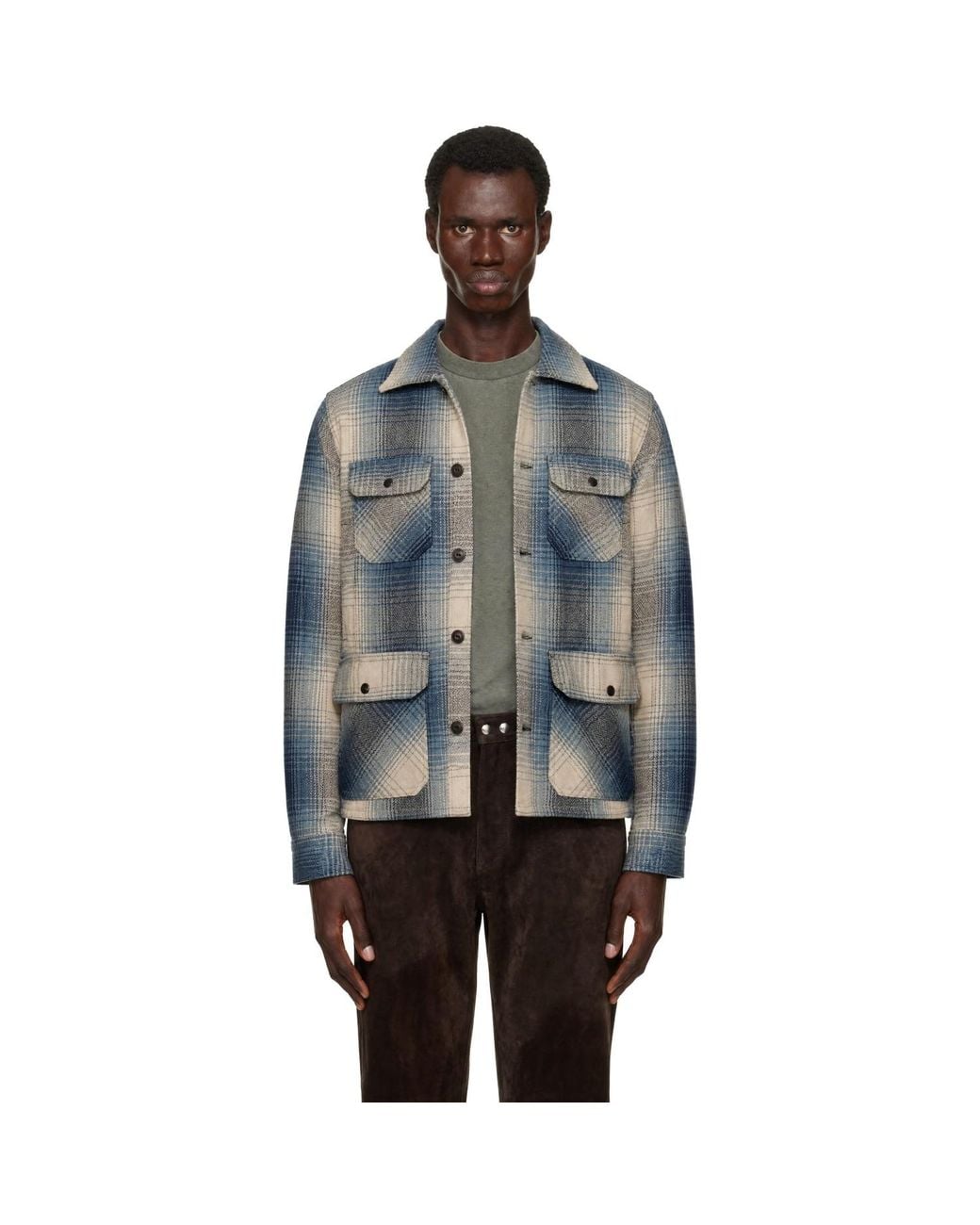 RRL Blue Check Wool Jacket for men