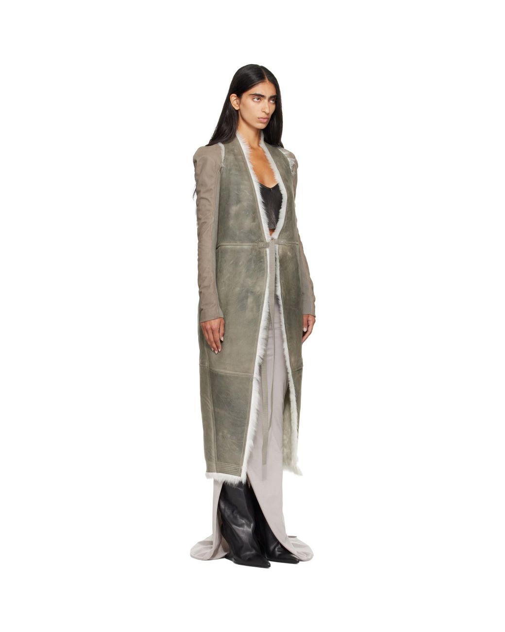 Rick Owens Green Taupe Tower Cyclops Shearling Vest