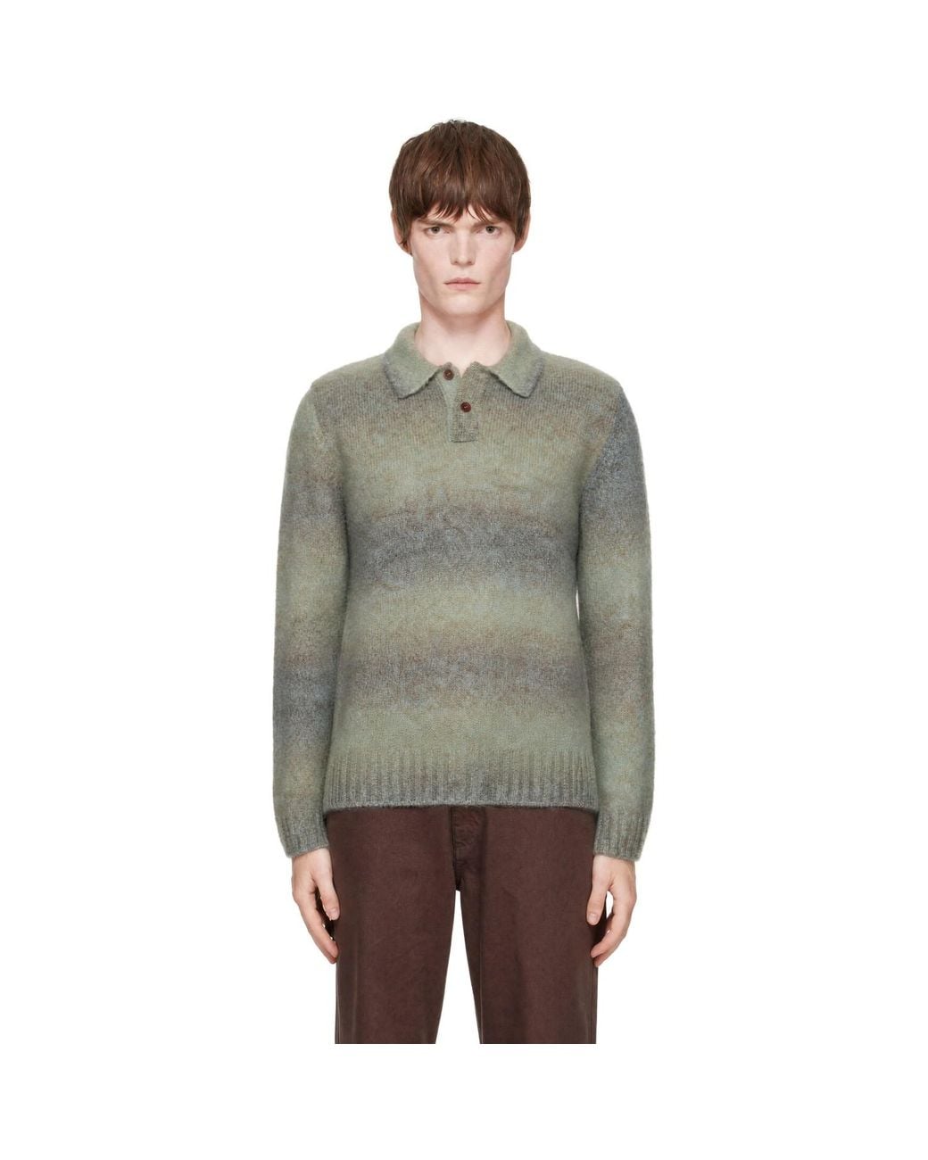 Palmes Gray Alpaca Ls Knit Polo Sweater for men