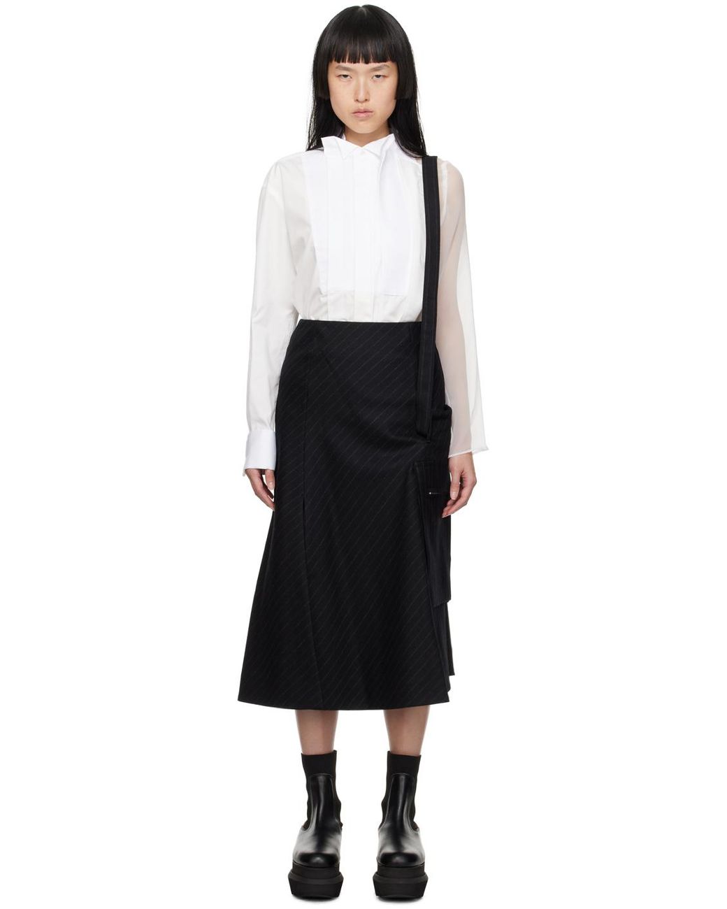スカート SACAI 23AW CHALK STRIPE SKIRT 23-06991 SACAI | CHALK STRIPE & WOOL MELTON SKIRT
