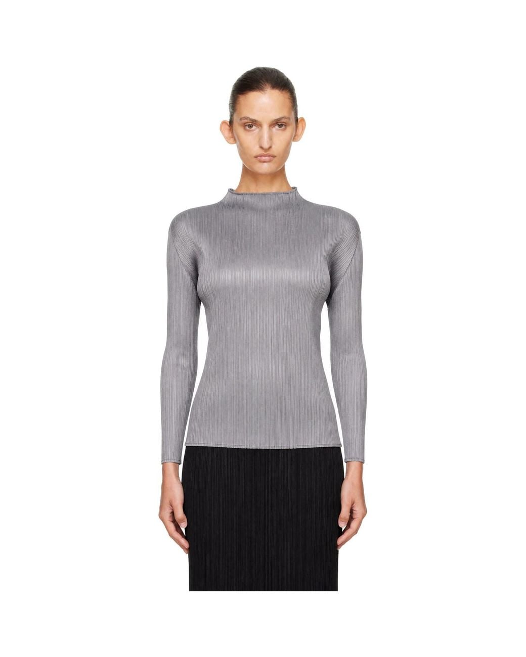 Pleats Please Issey Miyake Gray Basics Turtleneck Top