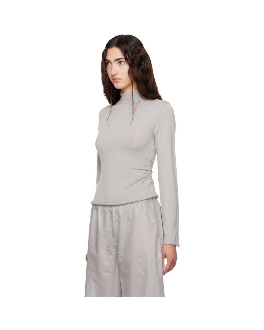 Helmut Lang Gray Button Turtleneck