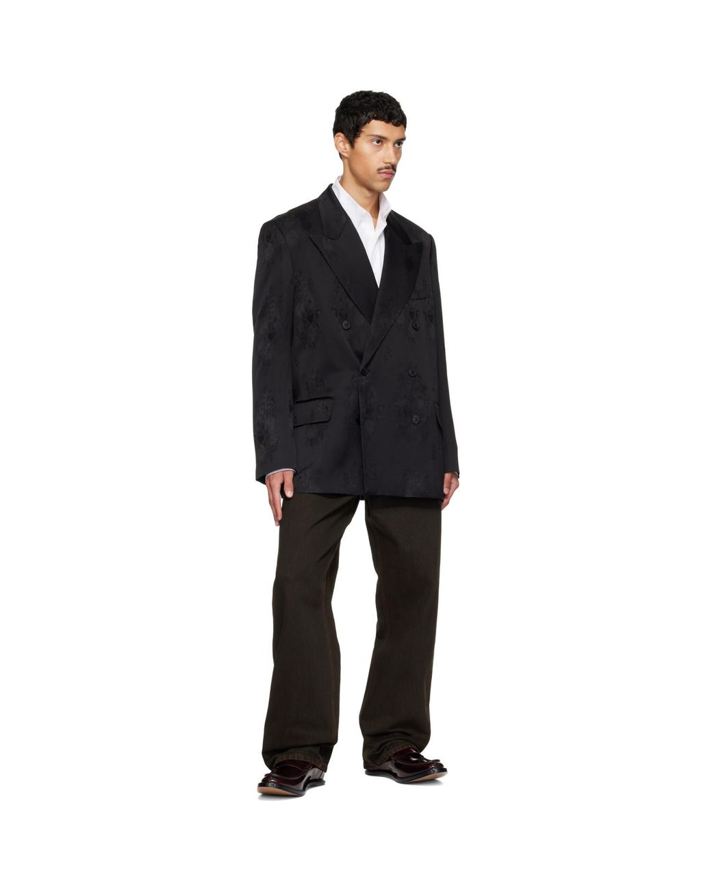 Dries Van Noten Black Oversized Jacquard Blazer for men