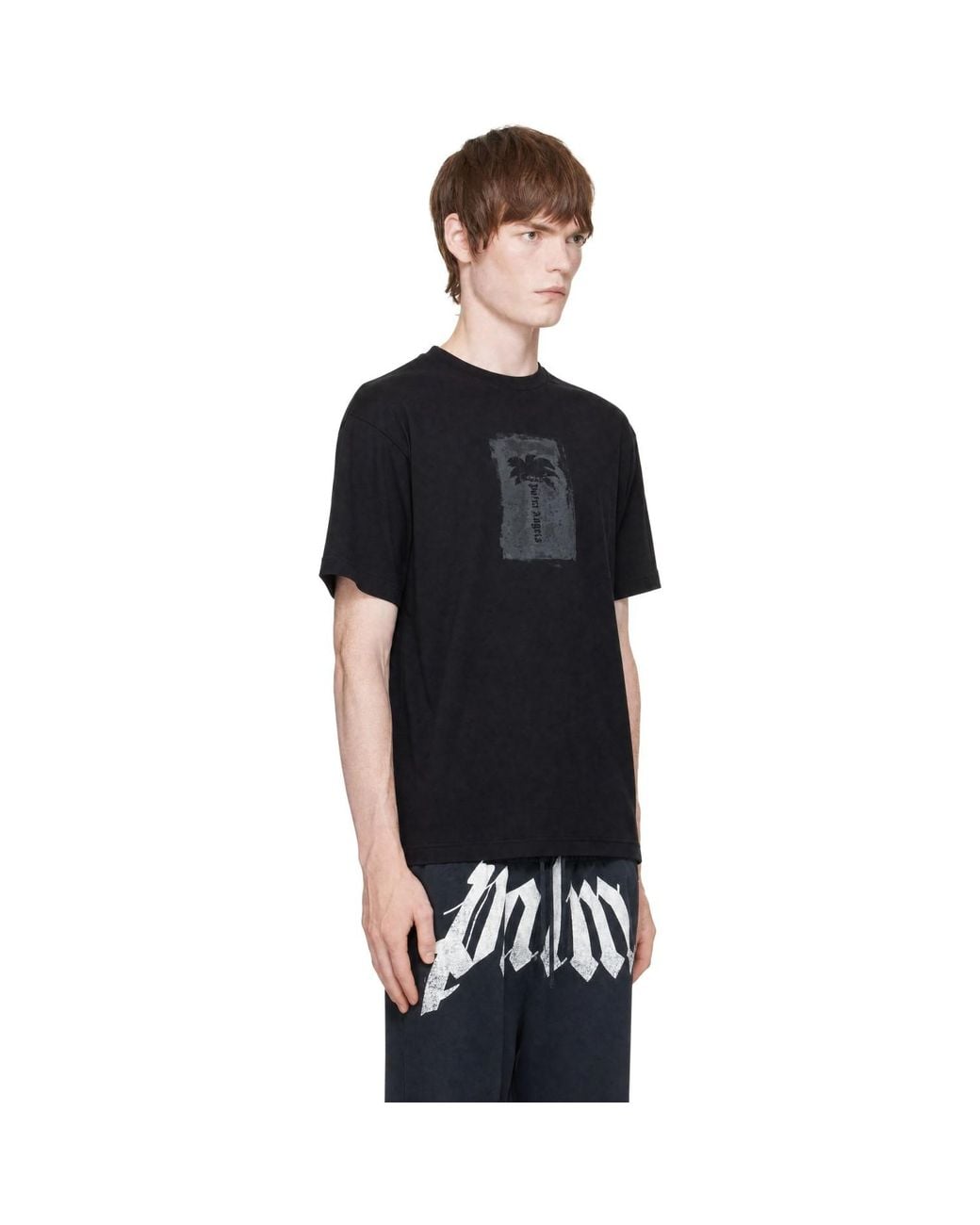 Palm Angels Black Brushed Palm Tree Regular T-Shirt for men