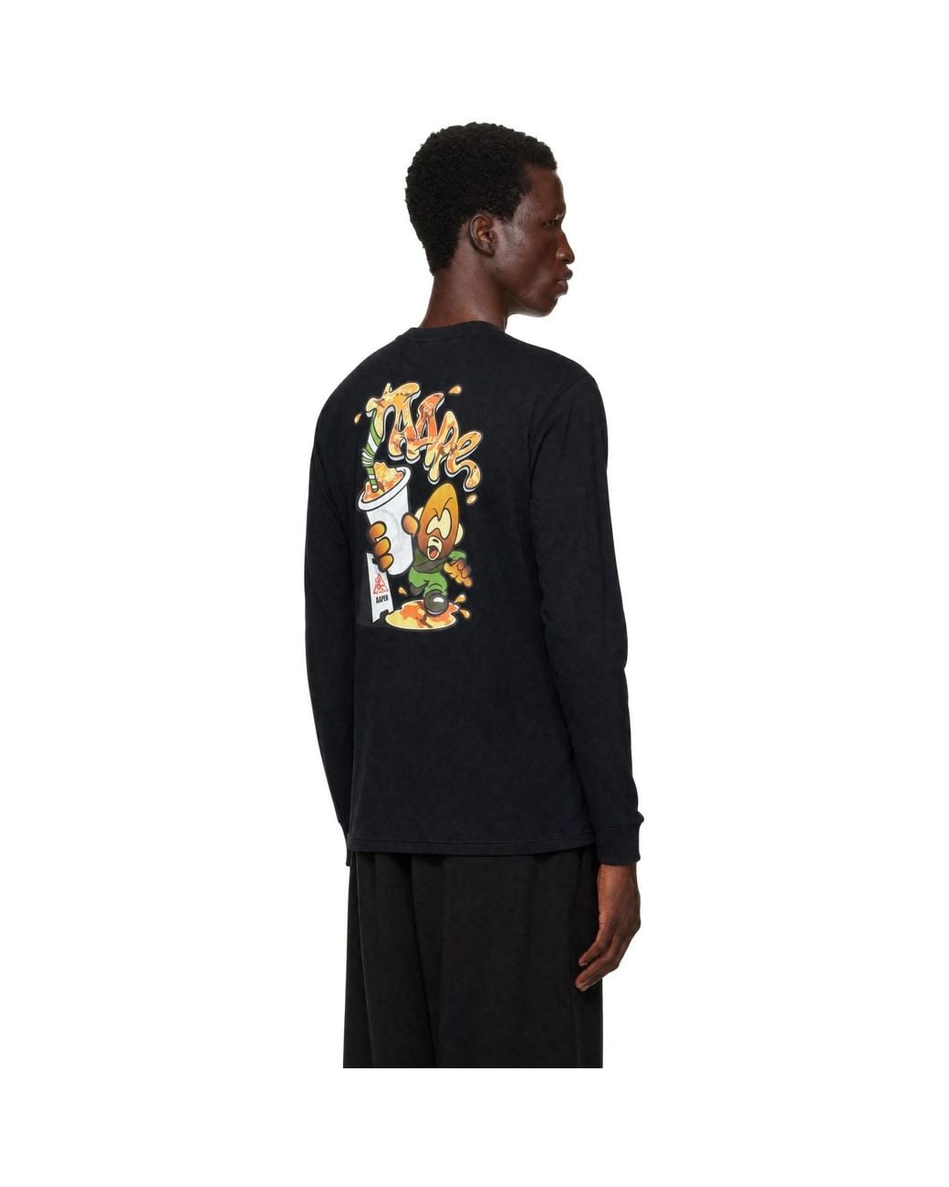 Aape By A Bathing Ape Black 'Aaper' Graphic Long Sleeve T-Shirt for men