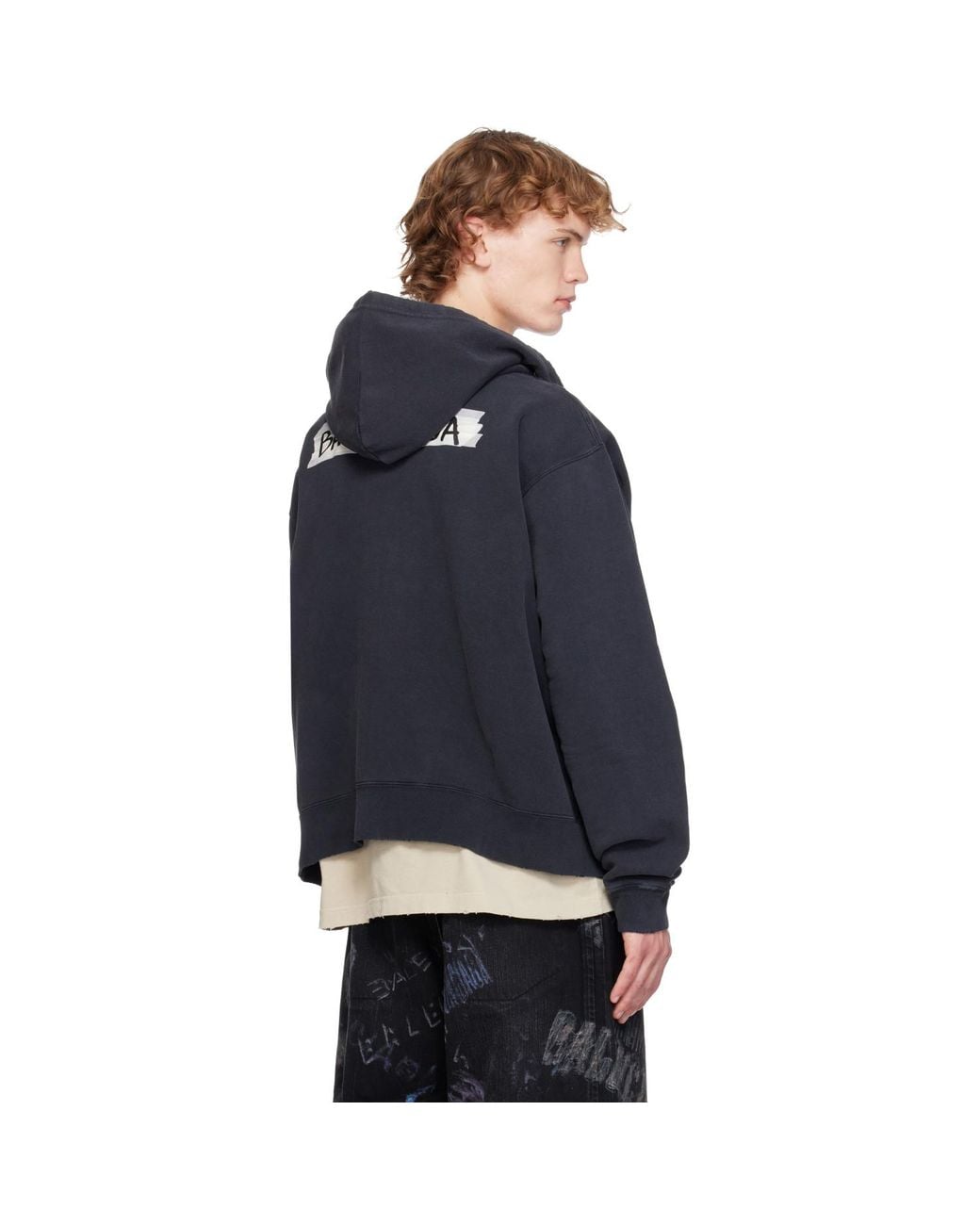 Balenciaga Blue Masking Tape Oversized Zip-Up Hoodie for men
