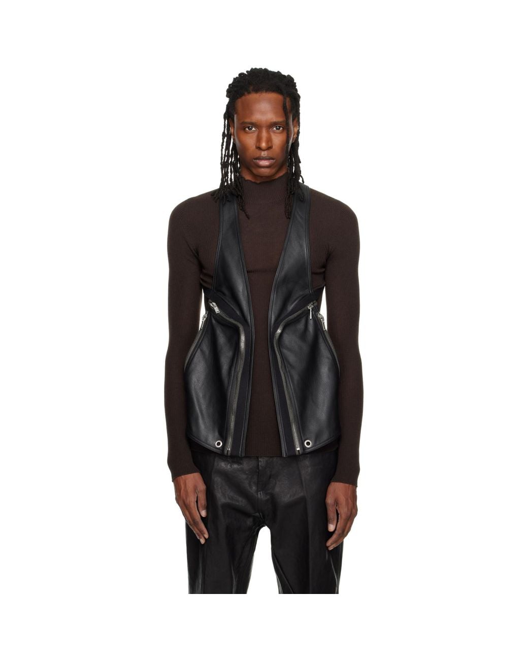 Rick Owens Black Tower Temple Leather Vest for men
