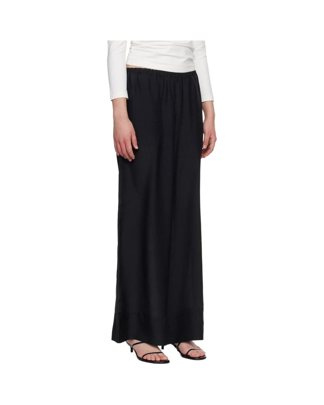 St. Agni Black Silk Grid Relaxed Trousers