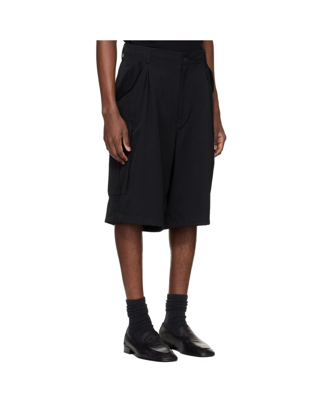 Yohji Yamamoto Black Side Pocket Cargo Shorts for men
