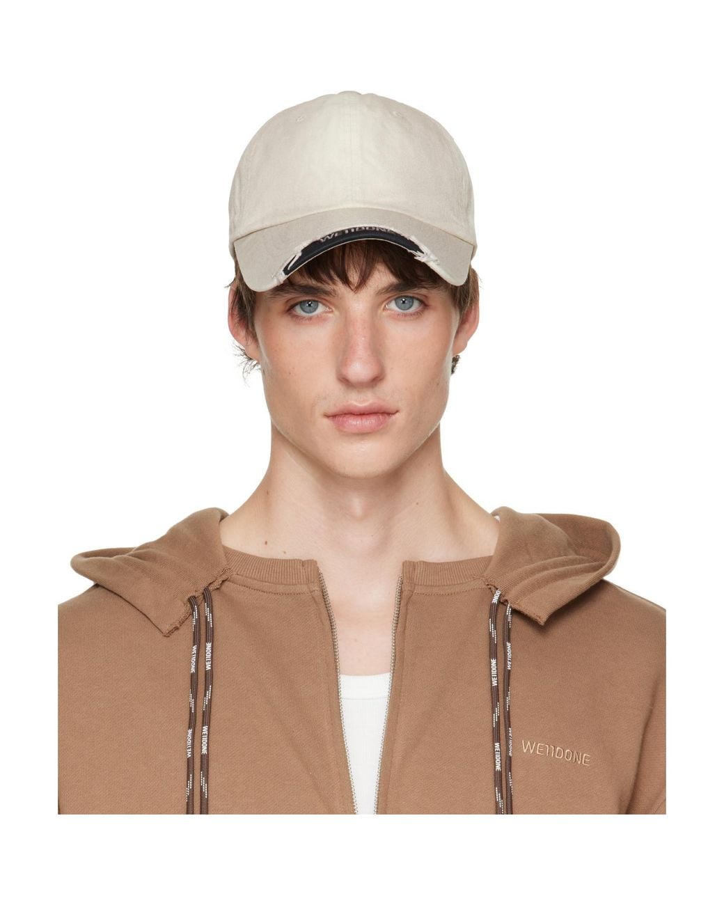 we11done Brown Off- Distressed Cap for men