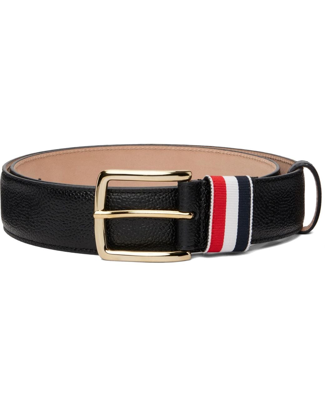 Thom Browne Black Pebble Grain Rwb Loop Belt for men
