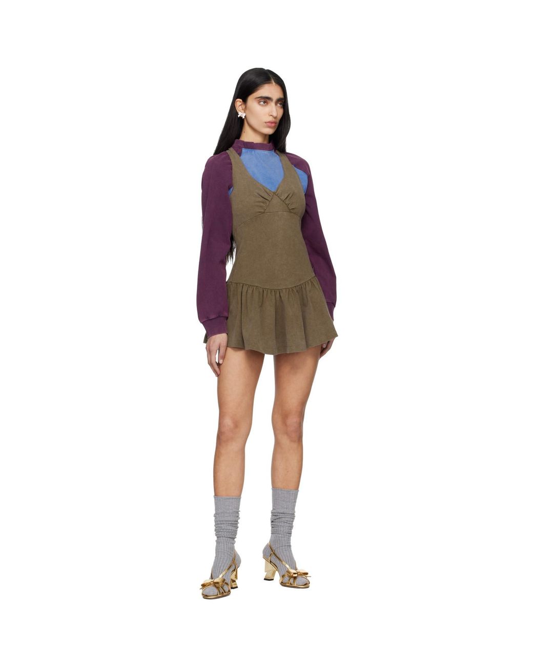ShuShu/Tong Red Khaki Sleeveless T-Shirt Minidress