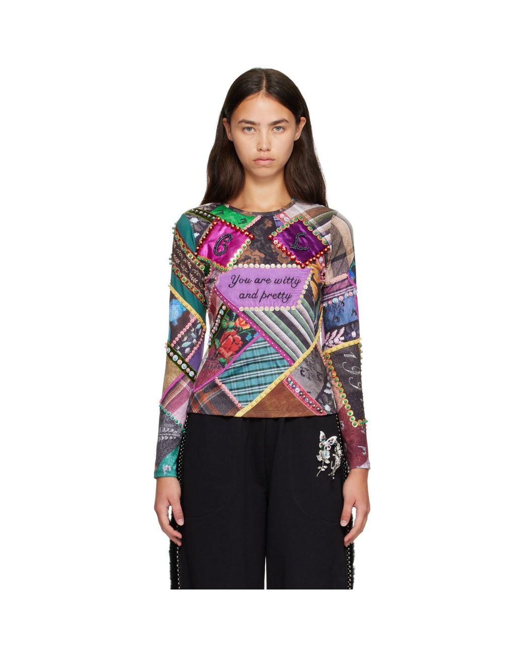 Chopova Lowena Red 'Pretty' Beaded Jersey Top