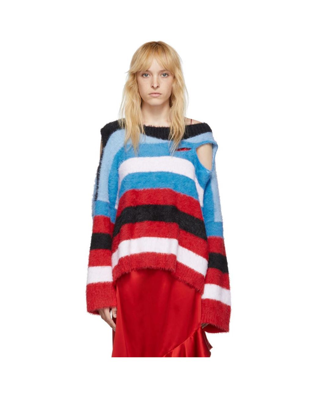 Charles Jeffrey Distressed Intarsia-striped Sweater in Blue | Lyst