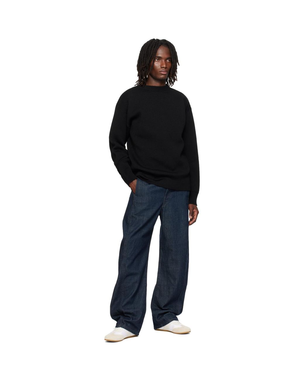 Lemaire Black Boat-Neck Double-Face Virgin Wool Sweater for men