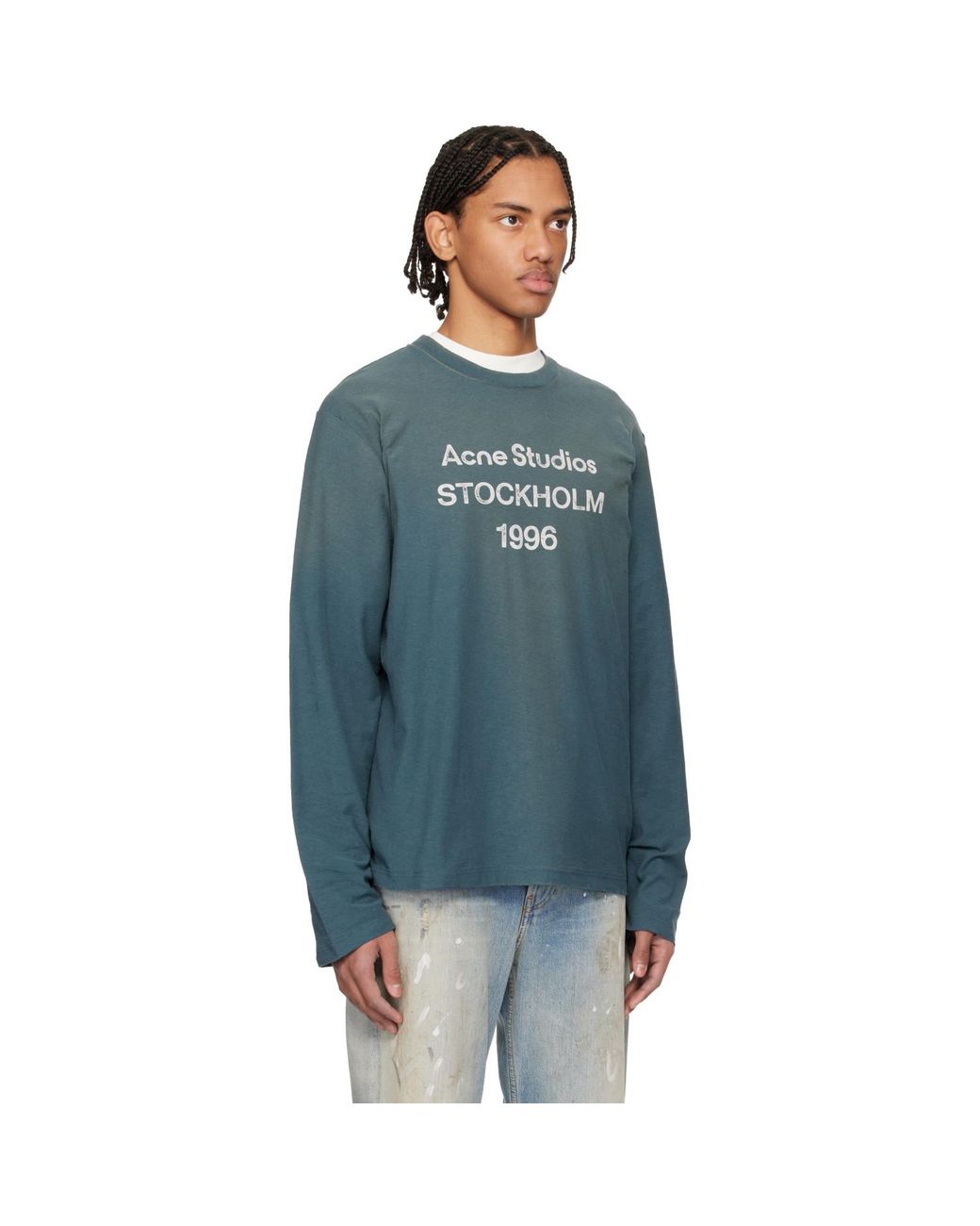 Acne Blue Relaxed Fit Logo T-Shirt for men
