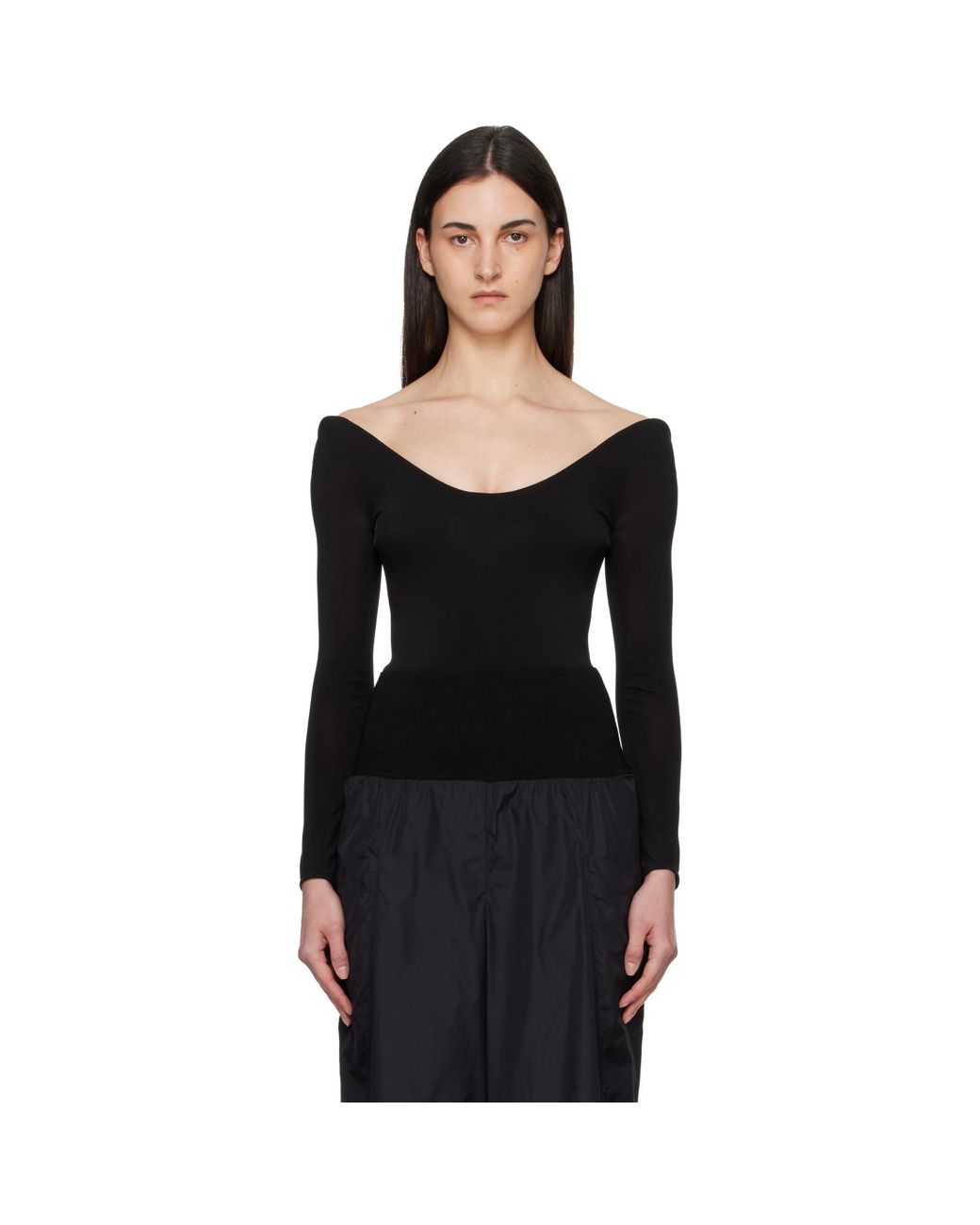 Alaïa Black Curved Soft Jersey Bodysuit