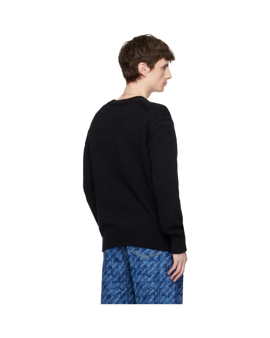 vowels Black Knit Crewneck for men