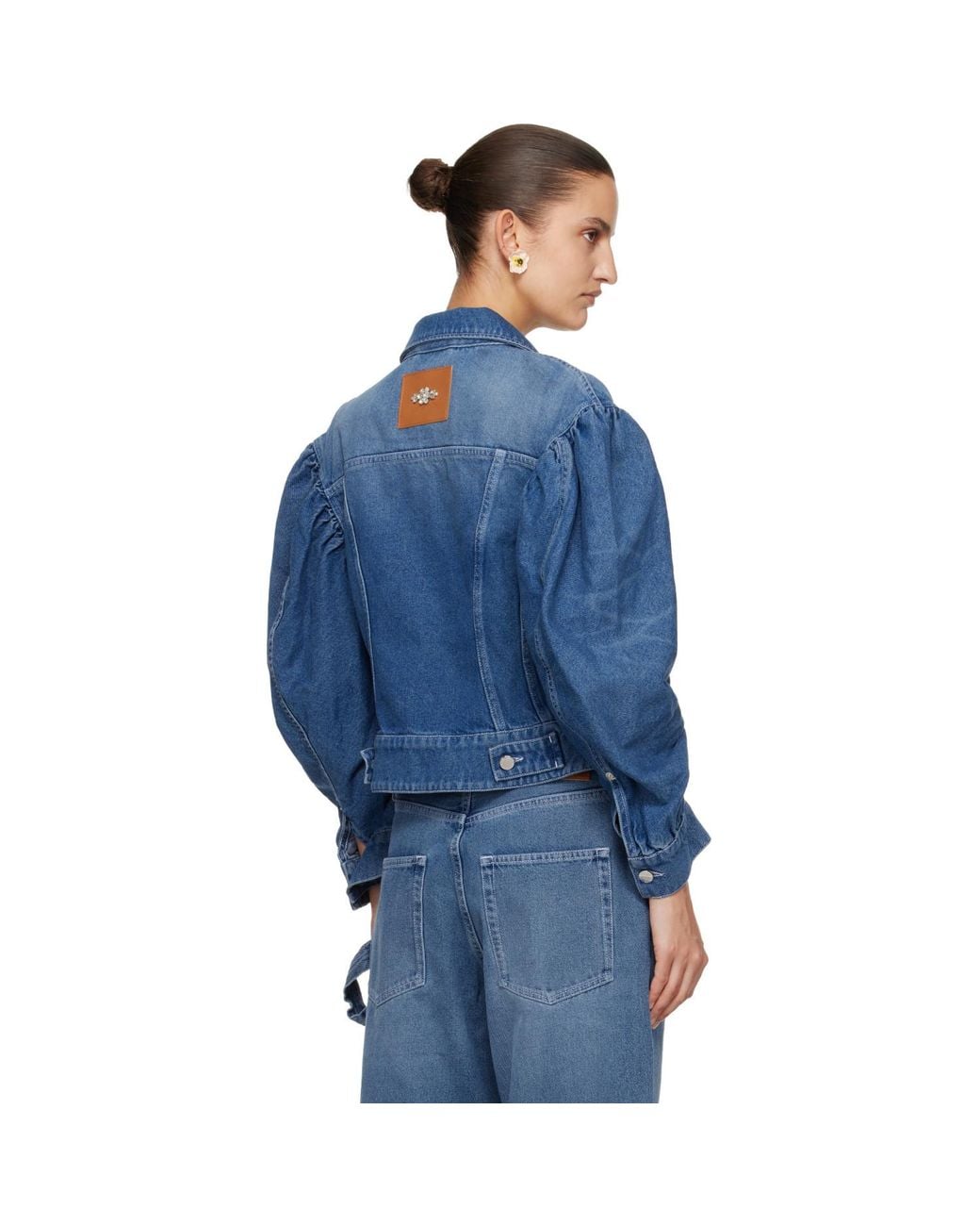 Simone Rocha Blue Embellished Sculpted Draped Sleeve Denim Jacket