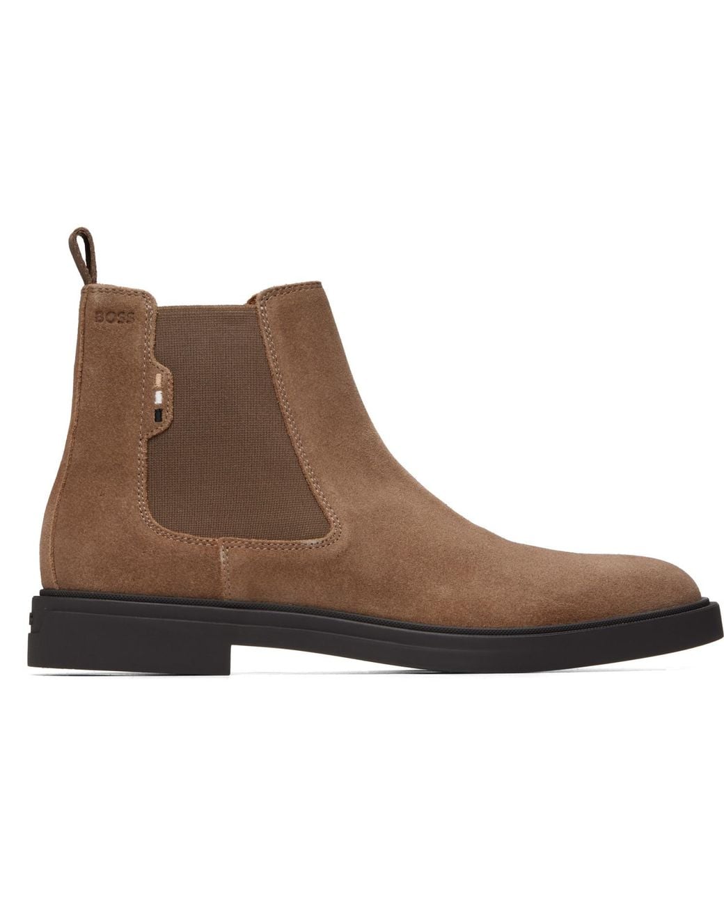 BOSS Signature Stitch Suede Chelsea Boots in Brown for Men | Lyst