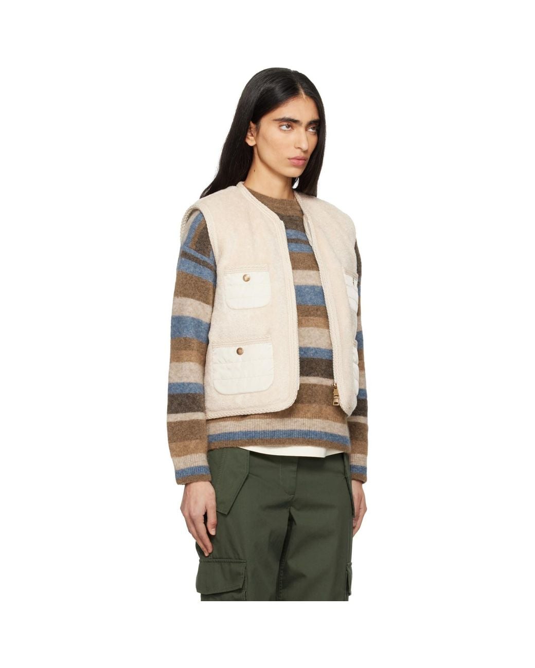 Moncler Natural Mimosas Braided Trim Teddy Down Vest