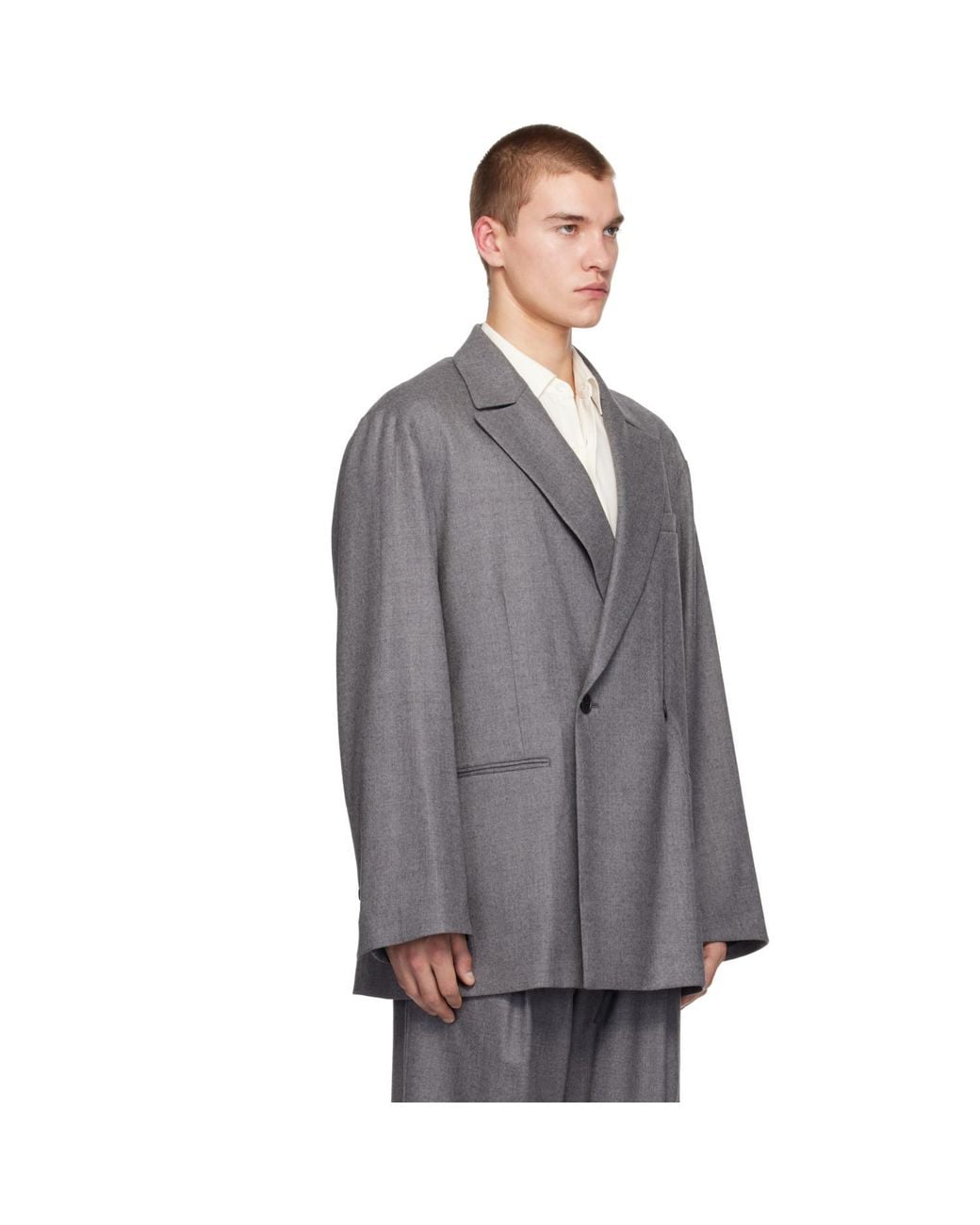 Ssstein Gray Oversized Peaked Lapel Blazer for men