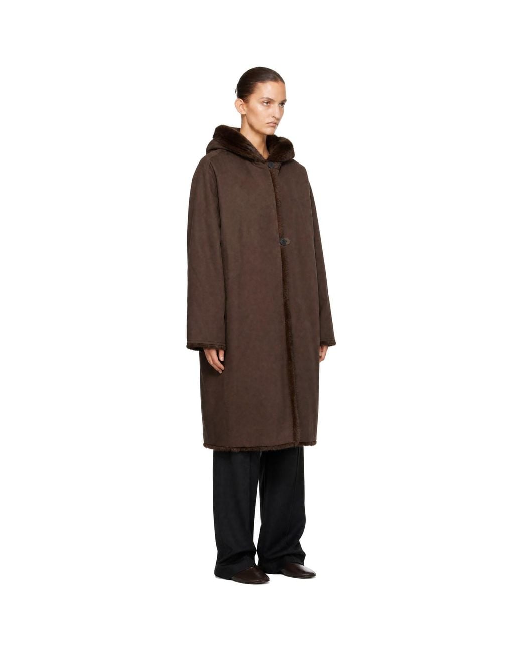 LE17SEPTEMBRE Brown Hooded Faux-Fur Coat