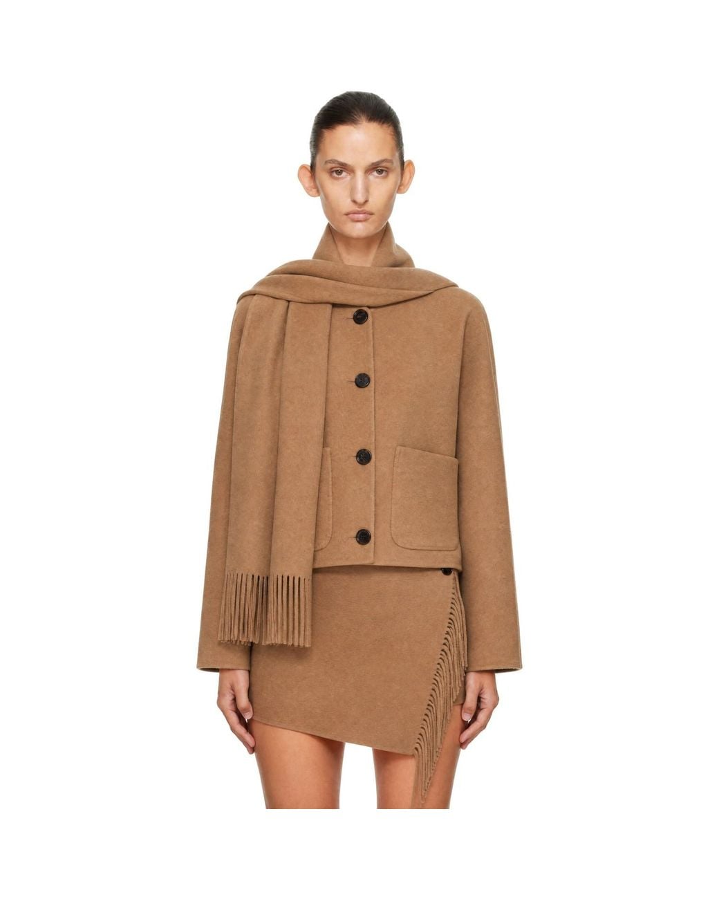 Boss Brown Tan Scarf Wool Jacket